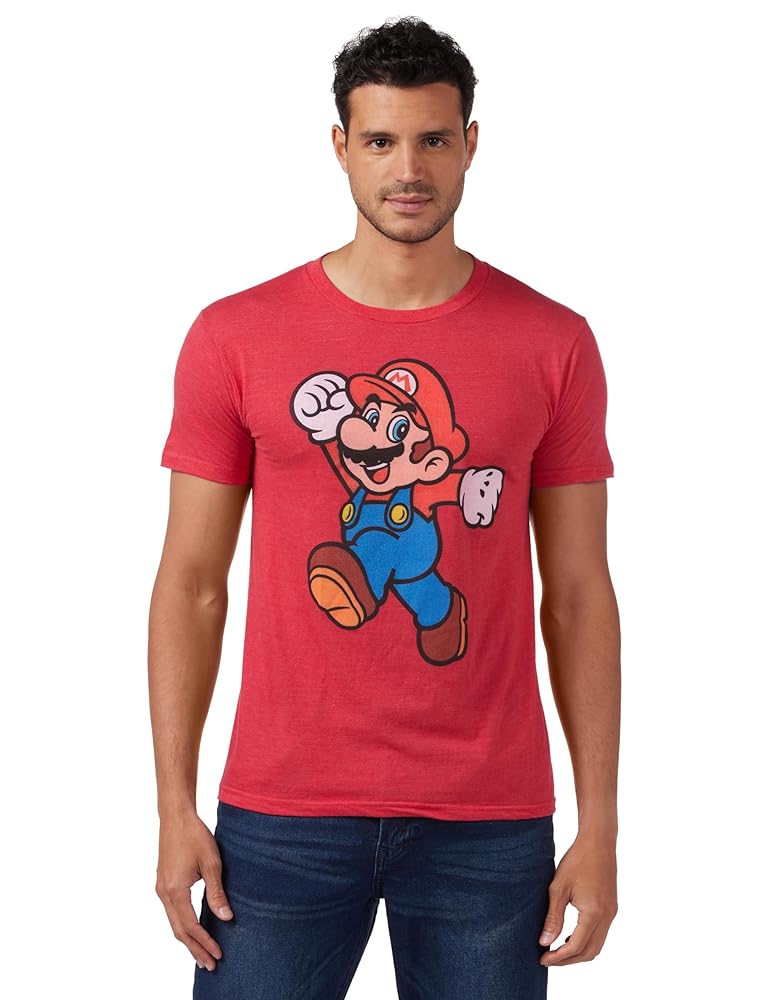 Nintendo Men's Super Pose T-Shirt, Small, Red Heather